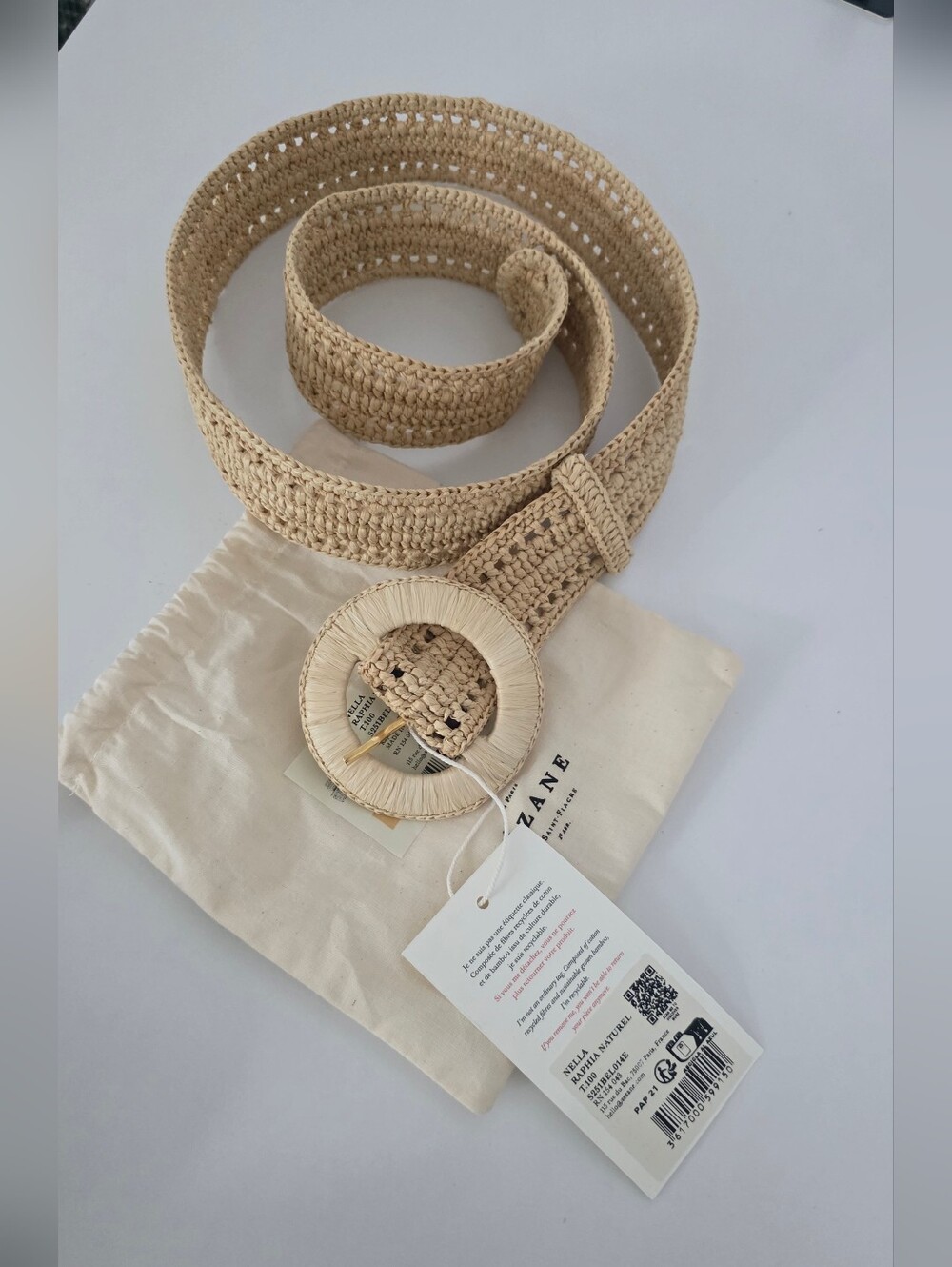 NWT SEZANE Nella Woven Raffia Belt in Natural - Picture 7 of 9